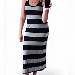 Lily Bleu Black and White Tank Top Swim Coverup Maxi Racerback Striped Dress